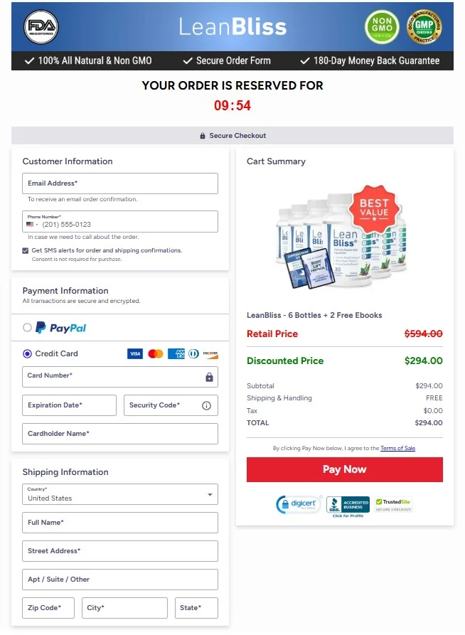 LeanBliss checkout page
